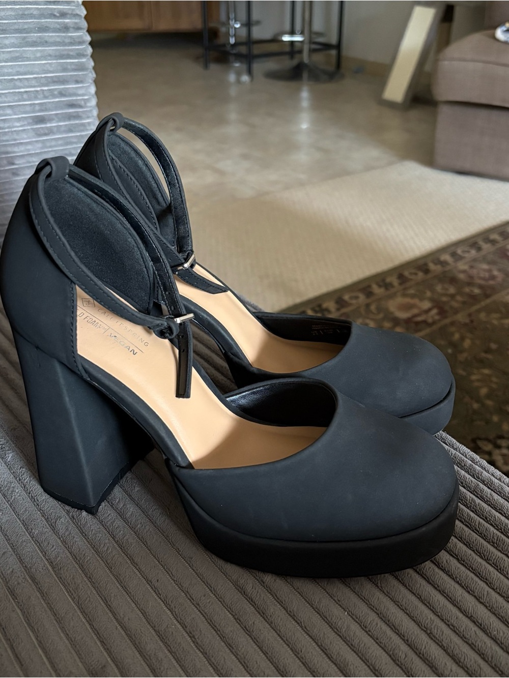 Call It Spring Black Platform Block Heel Ankle-Strap Pumps